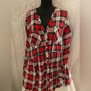 Torrid Red and White plaid button down blouse, long sleeve